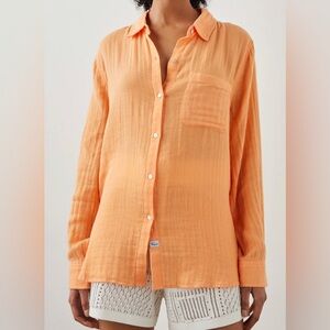 RAILS Organic Cotton Gauze Ellis Button-up Shirt, Papaya, sz S